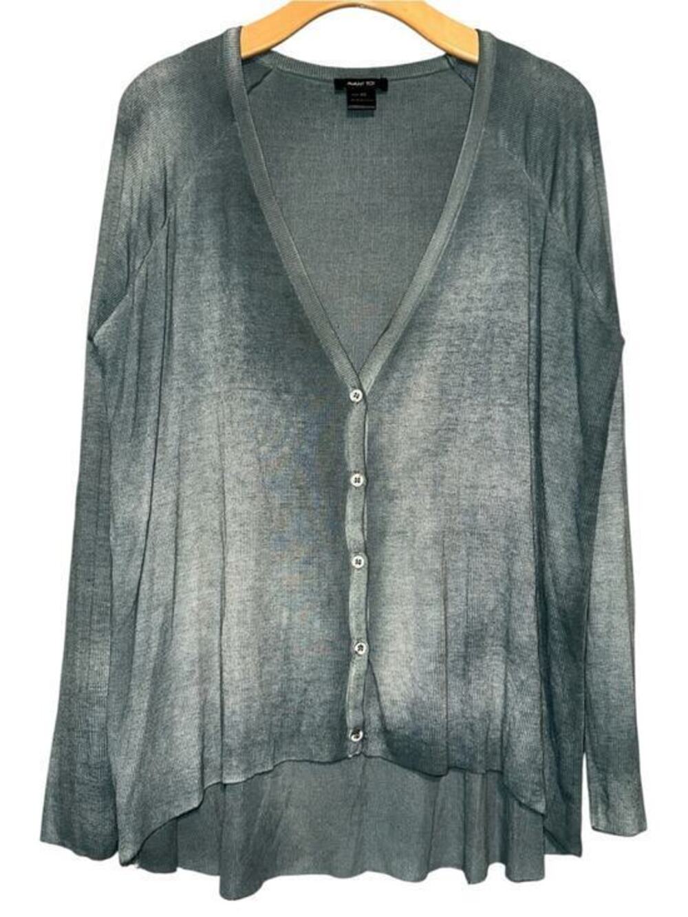 Avant Toi Women’s Size XS Mineral Washed Teal Blue Green Ribbed V-Neck Cardigan